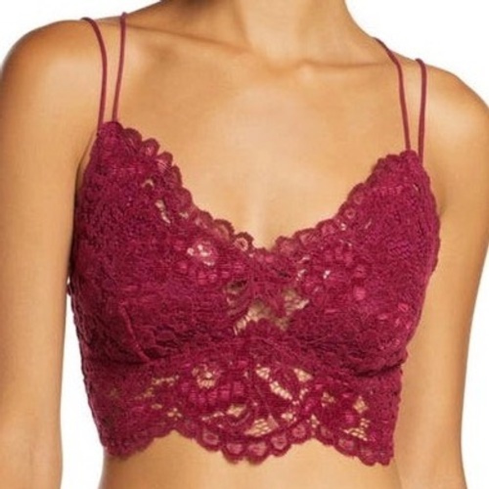 Free People FP One Womens Mulberry Celine Velvet Lace Longline Bralette Size S